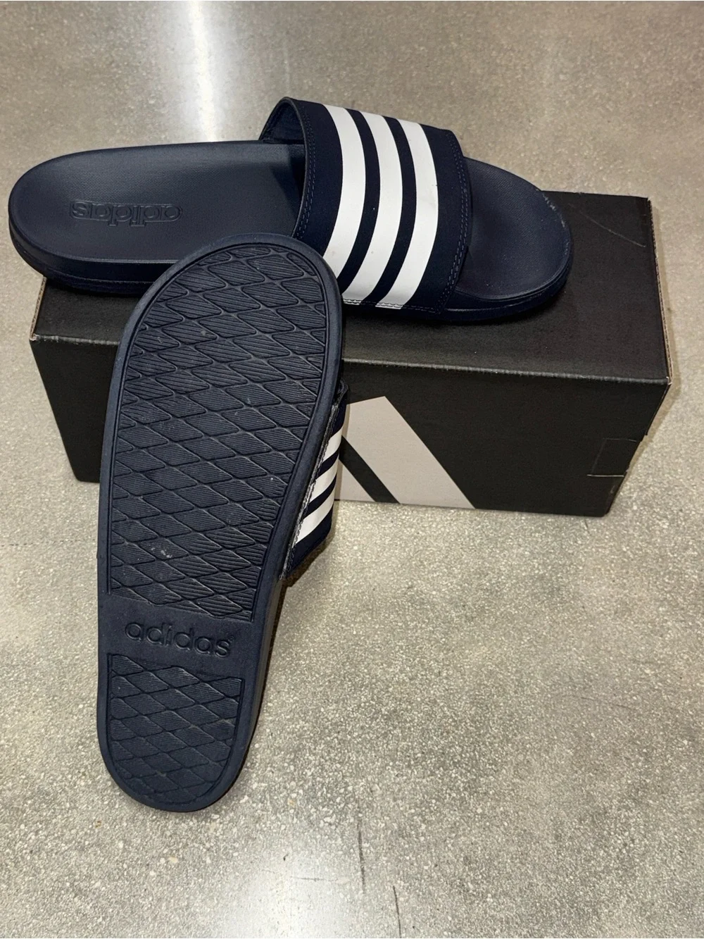ADIDAS Adilette Comfort Unisex NAVY White Stripe Slides Mens 11 Womens 12 NIB